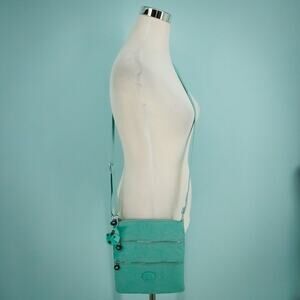 Kipling Aqua Blue Alvar Extra Small Mini Crossbody Zipper Nylon Purse Bag